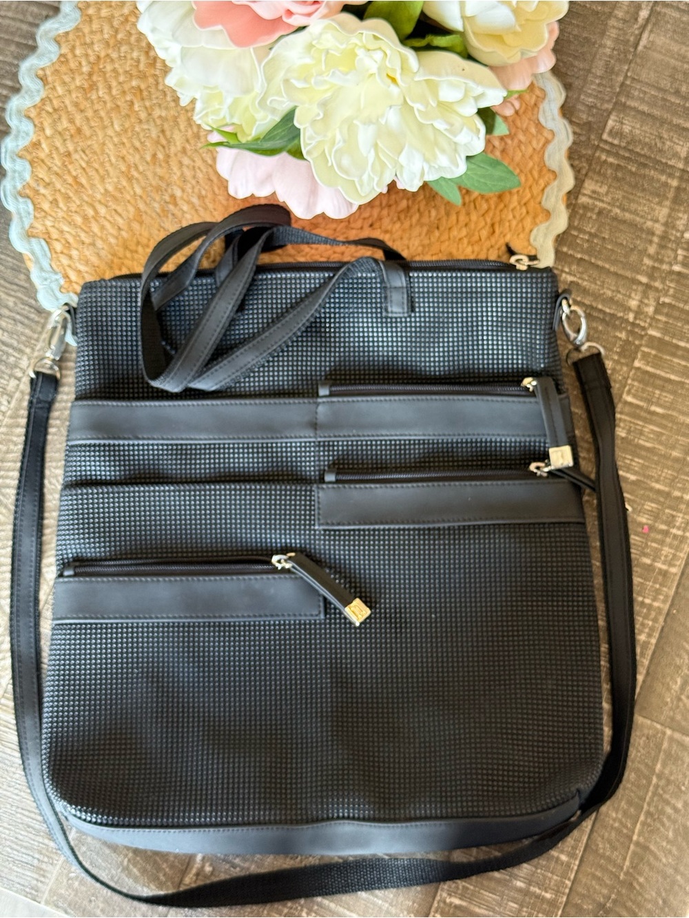 Urban Oxide Textured Black Multi-Zip Crossbody Organizer Bag
